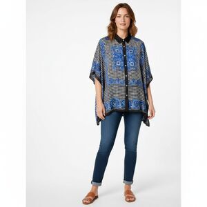 MICHAEL Michael Kors 1X Blue Paisley & Houndstooth Kaftan Button Down